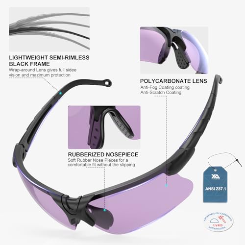 xaegistac Shooting Glasses with Case-Safety Glasses Anti Fog | Z87.1 Certificated Impact Resistance Safety Glasses for Hunting Shooting Sports - color: Purple Lens Black Frame