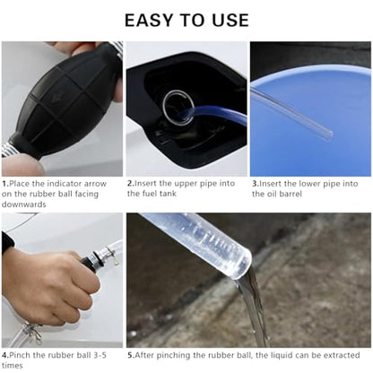 BESULEN Car Gas Siphon Pump, Hand Gasoline Transfer Pump, Manual High Flow Siphon Pump for Water Fuel Petrol Diesel with 2 Durable PVC Siphon Hose, Suitable for Truck, Motorcycle, Auto
