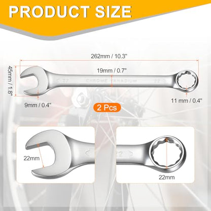 HARFINGTON 2Pcs Metric Combination Wrench 22mm Open End & 15-Degree Offset 12-Point Box End Chrome Vanadium Steel Industrial Grade Double Ended Wrenches Spanners Tools - size: 22mm