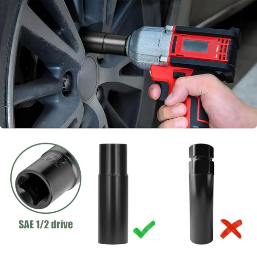 7 Spline Lug Nuts Key Socket, 1/2 Inch Drive Impact Square Tool - Quickly Remove M14x1.5, M14x2.0 and 9/16 Wheel Lug Nuts | 1 Pc (Black) - size: 7 Spline Socket