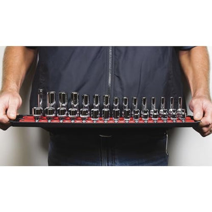 Ernst Manufacturing 18-Inch Socket Boss 2-Rail 1/2-Inch-Drive Socket Organizer with Twist Lock Secure Hold and Toolbox Drawer Tray, Red - Made in USA - color: Red, size: 1/2"
