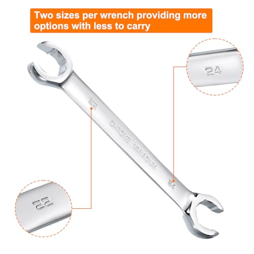 HARFINGTON Flare Nut Metric Wrench 22mm x 24mm CR-V Mirror Polished Chrome Plating Metric Wrench for DIY Hand-making Automotive Repairs and Household Maintenance - size: 22mm x 24mm