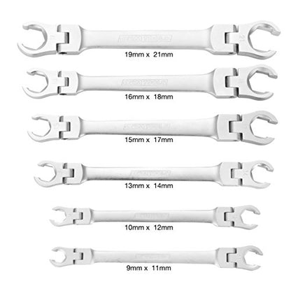 OEMTOOLS 22064 6PC Flex Head Flare Nut Wrench Set, Gifts for Men, Dad Gifts, Metric Wrench Set 9-21mm, Rust-Resistant Hard Chrome Finish, EVA Storage Tray - style: Metric