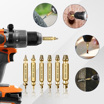 6Pcs Screw Extractor Set – Bolt Remover for Stripped & Rusty Screws | HSS 4341 Steel, 63 HRC Hardness, Fits 3-12mm, Easy 2-Step Use, Durable Case Included, for Mechanics & DIY, Gold - color: Gold