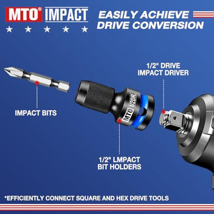 MTO 1/2 3/8 1/4-Inch Square Drive to 1/4-Inch Hex Socket Adapter, 3PCS Quick Release Impact Bit Holder, for Impact Wrench Ratchet, CR-MO