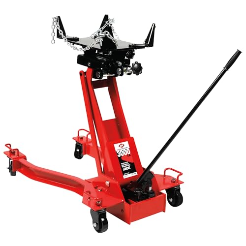 AFF Low Profile Manual Hydraulic Transmission Jack - Heavy Duty Steel Body, Adjustable Saddle with Safety Chain & 360 Handle - for Transmissions, Transfer Cases & Differentials (Multiple Capacities) - size: 3000 lbs Capacity
