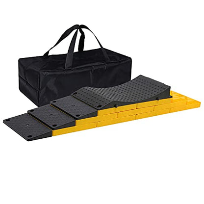 Homeon Wheels RV Leveling Blocks, Heavy Duty 9 Packs Camper Leveling Blocks with 4 Blacks Leveling Pads Prevent Yellow Black with Ramp Wheel Chokes - color: Yellow+black Ramp