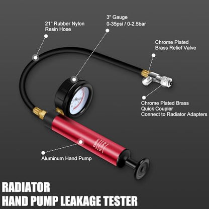 JIFETOR 14PCS Radiator Pressure Tester Tool Kit with Aluminium Pump and Metal Adapters, Black - color: Black Case