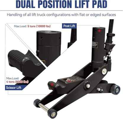 5 Ton Hydraulic Forklift Jack, Dual Position Heavy Duty Service Jack for Forklift & Truck Maintenance, 10,000 lb Capacity, High & Low Profile Lifting Range 2.7–28.7 in