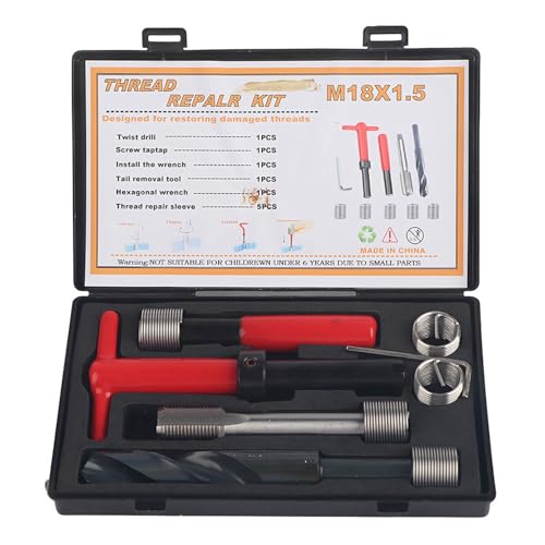 M18x1.5 Thread Repair Kit, 10 Pcs Helicoil Thread Repair Kit Thread Chaser Set, Portable Thread Metric Inserts Repair Kits Helicoil Thread Repair kit, Compatible Hand Tool Set for Auto Repairing - color: M18x1.5