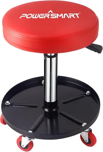 PowerSmart Rolling Mechanics Seat, 300 LBS Capacity Heavy-Duty Pneumatic Adjustable Garage Stool with Tool Tray Storage