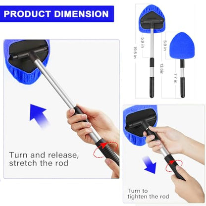 Windshield Cleaner Car Windshield Cleaning Tool with 3 Reusable, Washable Microfiber Pads and Extendable Handle Microfiber Car Window Cleaner - color: Blue1