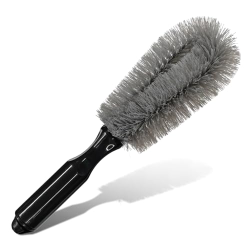 Car Wheel & Tire Wash Brush, Soft Bristle Car Wheel Detailing Cleaning Brush with Short Handle, Multipurpose Vehicle Wheels Rims Scrub Brushes for Auto, Truck, SUV, Motorcycles (Gray) - color: Gray