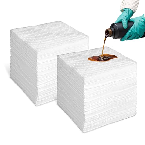 Smaafit 15"x18" Oil Absorbent Pads 200 Pack - Heavyweight Polypropylene Mats for Garage Floor & Marine, 24oz/Pad, 30 Gal Total, Tear-Resistant, Floatable