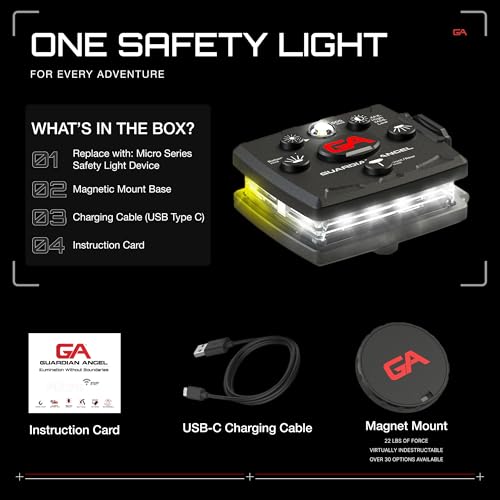 Guardian Angel Micro Safety Light - White Front & Yellow Rear | Beacon Device. Rechargeable, magnetic, hands-free wearable & mountable. For Dog Walking, Running, Hiking, Camping & More. - color: White/Yellow