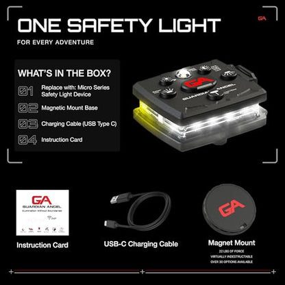 Guardian Angel Micro Safety Light - White Front & Yellow Rear | Beacon Device. Rechargeable, magnetic, hands-free wearable & mountable. For Dog Walking, Running, Hiking, Camping & More. - color: White/Yellow