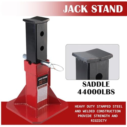 22 Ton (44,000 lbs) Heavy Duty Pin Type Professional Car Jack Stands with Lock Adjustable Height to 19.75" Fit for Supporting Trucks, Trailers and Equipment, 1 Pair