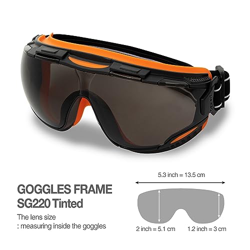 DEX FIT Safety Goggles SG220, Wide-Vision Lab & Chemical Splash Eye Protection, Anti-Fog & Scratch Resistant, Soft Seal, Z87.1 Approved; Black/Orange, Smoke Tinted Lens, 19mm Strap, 1 PC - color: Black/Orange - Smoke - 19mm