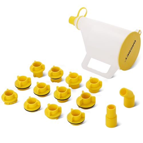 DASBET 15-Piece Oil Funnel Kit | 1.5-Quart No-Spill Engine Oil Funnel with 14 Adapters, One-Handed Easy Fill for Automotive Use