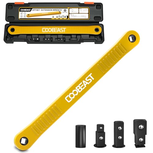coobeast Offset Extension Wrench Impact Ready Socket Wrench Extender Tool with Versatile 1/4", 3/8", and 1/2" Square Drive Adapters, Universal Extensions Wrench for Small Place, Yellow - color: Yellow, size: 13.4 inch