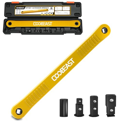 coobeast Offset Extension Wrench Impact Ready Socket Wrench Extender Tool with Versatile 1/4", 3/8", and 1/2" Square Drive Adapters, Universal Extensions Wrench for Small Place, Yellow - color: Yellow, size: 13.4 inch