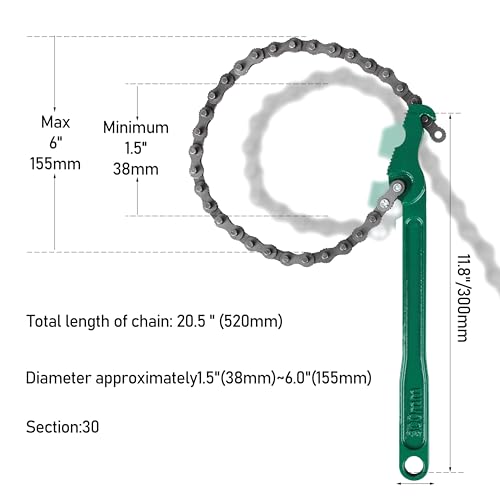 Chain Wrench Strap wrench,12 Inch Heavy Duty Oil Filter Chain Wrench | For Heat-Treated Carbon Steel with Hanging Hook - Diesel/Plumbing Use Oil Filter Tool Pipe Fittings Tools