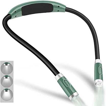 Rechargeable 4 LED Neck Reading Light, Book Lights for Reading in Bed, 3 Brightness Levels, Bendable Arms, Long Lasting. Perfect for Reading, Craft & Knitting (Army Green) - color: Army Green