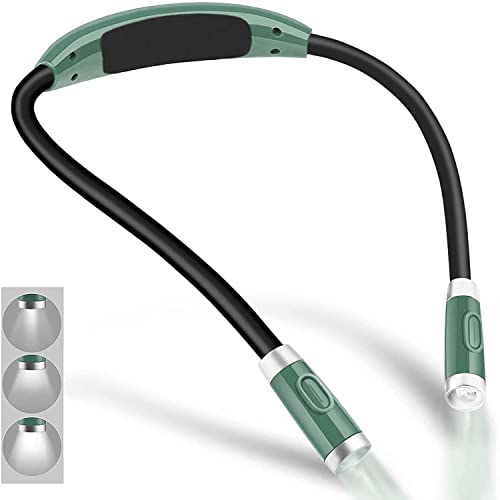 Rechargeable 4 LED Neck Reading Light, Book Lights for Reading in Bed, 3 Brightness Levels, Bendable Arms, Long Lasting. Perfect for Reading, Craft & Knitting (Army Green) - color: Army Green