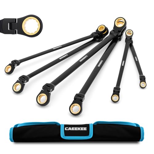 Extra Long Flex-Head Ratcheting Wrench Set(8-19mm), 6PCS Double Box End Long Reach Ratchet Wrench Set, Metric, CR-V Steel, 12 Point, 72-Tooth Ratchet, with Storage Pouch - style: 6-Piece Set (Extra Long Flex-Head Metric)