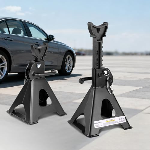 Jack Stands, 3 Ton (6,000 lbs) Capacity Car Jack Stands Double Locking, 11.4"-16.54" Adjustable Height, Car Stand for Lifting, Black, 1 Pair - color: New Black