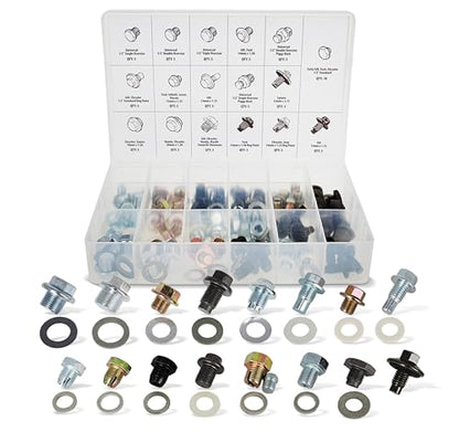ABN Oil Drain Plug 76pc Assortment – SAE & Metric Drain Plugs & Washer Gasket Set Compatible with Jeep GM Ford Toyota