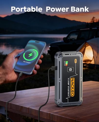 Portable Car Battery Jump Starter 5000A Car Jump Starter Battery Pack (9.0L Gas/8.5L Diesel), 12V Jump Box Car Battery Jumper Starter Portable Jumper Cables, Fast Charge, Lights, Compact