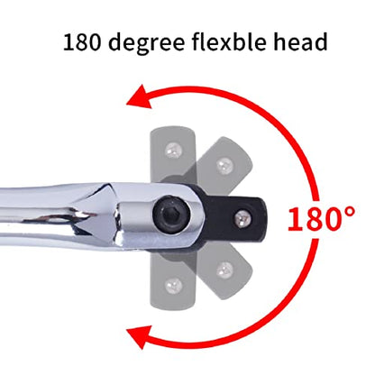Janno 18Inch 1/2 Breaker Bar With Adapter, 180 Degree Rotatable, Breaks Rusted Nuts and Bolts