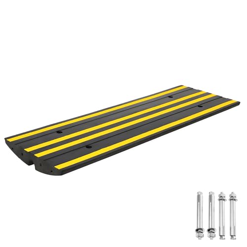 48" Commercial-Grade Rubber Driveway Ramps with Drainage Channels, Low-Profile Curb & Gutter Ramps for Vehicles, Wheelchairs & Carts, All-Weather Garage & Driveway Accessibility Solution