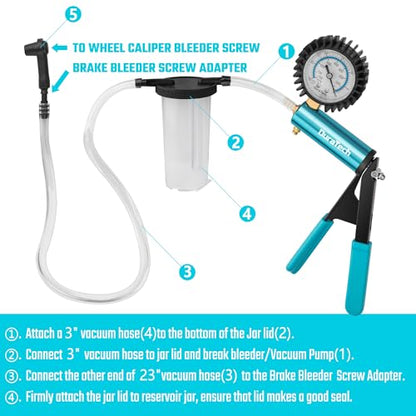 DURATECH 2 in 1 Brake Bleeder Kit, with Metal Handheld Vacuum Pump | Brake Fluid Bleeder Kit, Vacuum Brake Bleeder, Ideal for Automotive, Organized in Portable Case