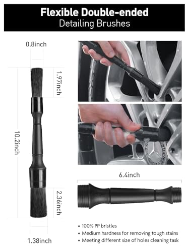 Fantasticlean 7PCS Car Wheel Brush Kit, Tire Brush for Car Owners & Auto Detailers, Soft-bristled Rim Brush, Flat Wheel Brush, Double-Ended Detailing Brush and Pads for Home Shop, Cars Trucks RVs - size: 7PCS-WDK003