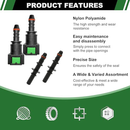 Fuel Line Quick Connect Set, 4 Sets Fuel Line Hose Quick Release Connect Fittings Include Straight Pipe Connector SAE 7.89mm to ID 6mm - color: 4 Sets Fuel Line Quick Connect SAE 7.89mm to ID 6mm