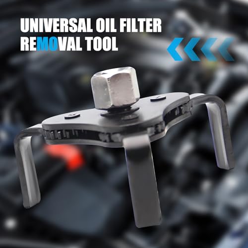 Car 3 Jaw Oil Filter Wrench, Steel Adjustable Fuel Filter Spanner, Engine Removal Tool Replacement Part with 1/2 & 3/8 Inch Square Drive, Universal for Most Car Accessories (White)