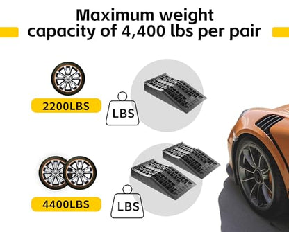 MAXXHAUL 50699 Low Profile Car Ramps for Vehicle Maintenance & Display, Short Incline for Floor Jack Support (2-Pack), 4,400 lb Capacity (2,200 lbs per Ramp) - size: Compact Length