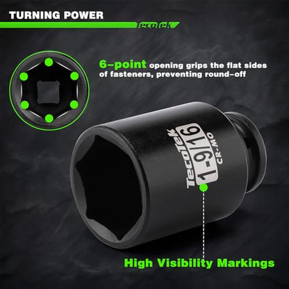 TecoTek 1/2" Drive Deep 6-Point Impact Socket Set, 11-Piece Standard SAE Spindle Axle Nut Impact Socket Set, Cr-Mo, 1-3/8-Inch to 2-Inch Size - size: 1-3/8-Inch to 2-Inch (11 pieces)