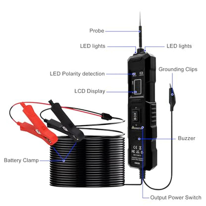 6V-48V DC Car Power Circuit Probe Tester with Dual LED Lights | Electric Circuit Tester Automotive,Fuse & Voltage Tester,Electrical Automotive Digital Display Short Finder with 4.5M Cable