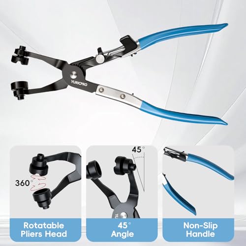 2 Pcs Hose Clamp Pliers Set，includes 45° Angle Flat Belt Hose Clamp Plier and Wide & Flat band Hose Clamp Plier for Removal and Installation of Spring Hose Clamps,for Automotive Fuel Oil Water Hose