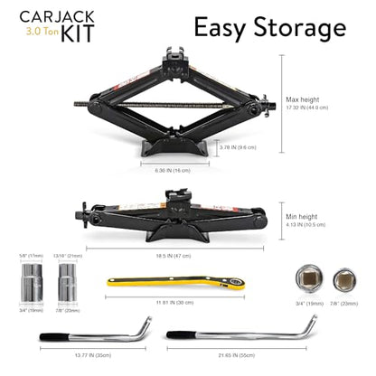 Car Jack Kit 3 Ton (6,600 lbs) | Scissor Jack for Car - Tire Jack Tool Kit | Portable, Ideal for SUV and Auto - Universal Kit with Lug Wrench | Heavy Duty Material - size: Car Jack Kit 3 Ton + Lug Wrench