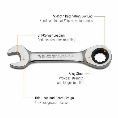 GEARWRENCH 14 Pc. 12 Point Stubby Ratcheting SAE/Metric Combination Wrench Set - 85206 - size: 10mm 11mm 12mm 13mm 14mm 15mm 18 mm