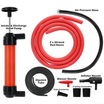 Manual Siphon Pump Kit for Fuel Oil Transfer - Hand Operated Liquid Extractor with Hose for Car Maintenance Garage Use 5ft Tube