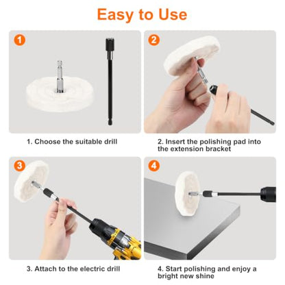 Linkstyle 9PCS Polishing Wheel Kit for Drill, Cotton Buffing Wheel Set, Sponge Polishing Ball & Cone, with 1/4 Inch Hex Extension Rod, for Auto Car Detailing Aluminum Stainless Steel Chrome Surface