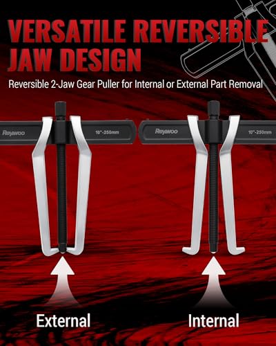 Reywoo 10" 2-Jaw Gear Puller for External (8.2" Max) & Internal (10.5" Max) Pulling, Heavy-Duty Bearing, Flywheel, Pulley and Gear Remover Tool, Adjustable CR-V Steel - size: Max External 8.2"