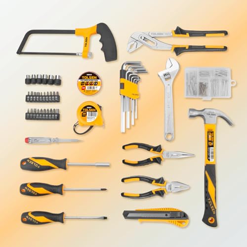 TOLSEN 119 Pieces Tool Set for Home Daily Use, Hand Tool kit with Toolbox | Home Maintenance and Daily Use, General Household Hand Tool Kit, Plastic Storage Toolbox, Home Tool Kits for All Purpose - size: 119 PCS