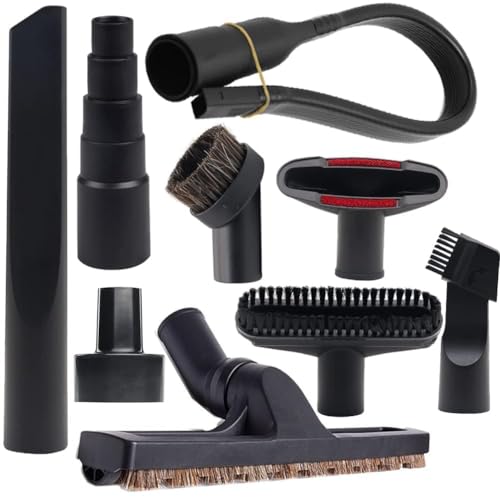 9 Pcs Universal Vacuum Attachments for Shop Vac Accessories with 2 1/2" to 1 1/4" & 1 7/8" to 1" Adapter for Shop Vac, 1 1/4" Brush Attachment Flexible Crevice Tool for Home and Car Interiors Cleaning - size: 9 PCS