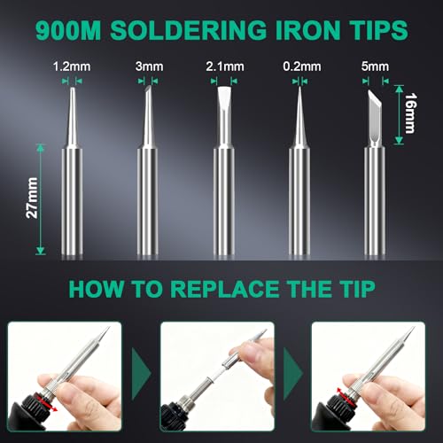 Soldering Iron Kit, 70W Soldering Gun with LED Digital Display, Adjustable Temperature 356-932℉ Solder Kit for Electronics, Includes 5pcs Tips, Stand, Solder Wire, Sponge, Paste, Green - color: Green